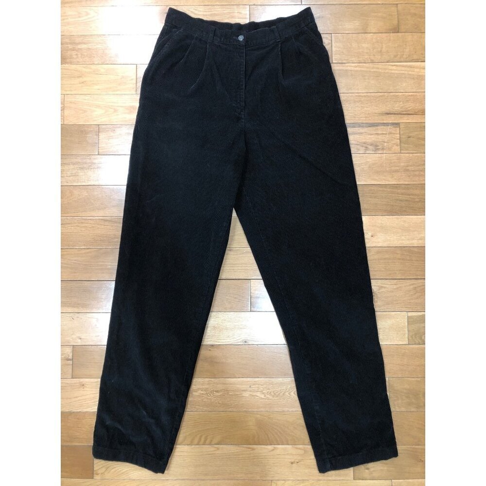LL Bean 100% Cotton Corduroy Hi Rise Straight Leg Black Pants Size 12 Tall